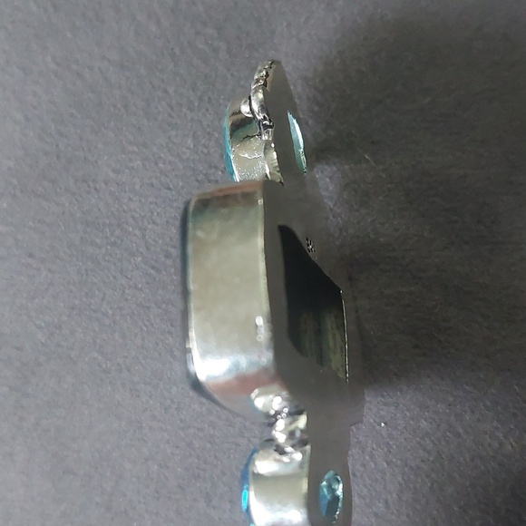 Three Stone Blue Aqua Rhinestone Western Multi Color Silver Toned Pendant - Picture 7 of 17